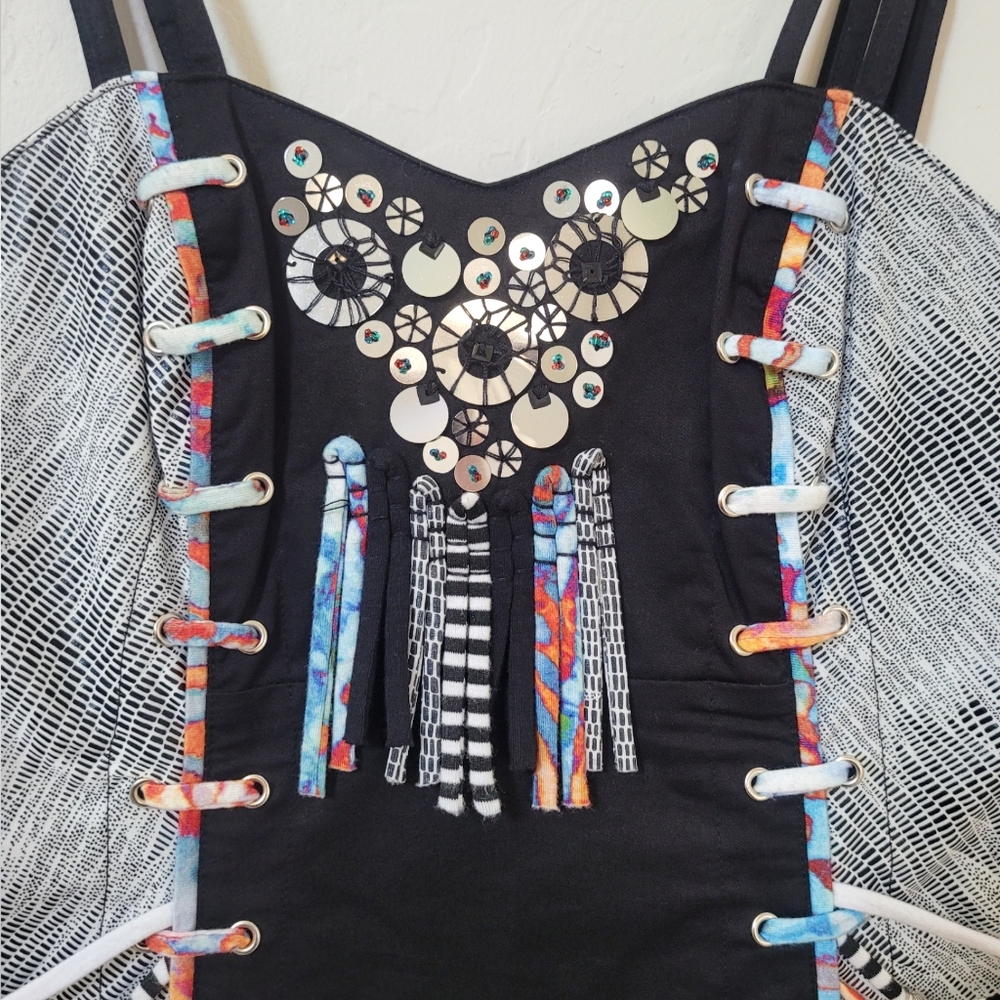 Vintage Black Mini Dress 90s Punk Goth Bodycon Festival - Picture 7 of 9